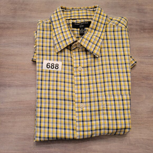 BANANA REPUBLIC Button-Down Shirt Slim Fit  Men's  15-15 1/2 Yellow Plaid - Picture 4 of 4